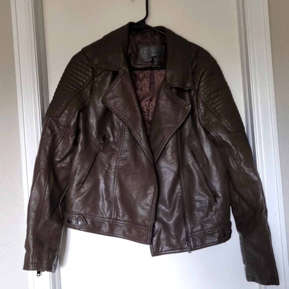 Neutral Green Gray Leather Jacket